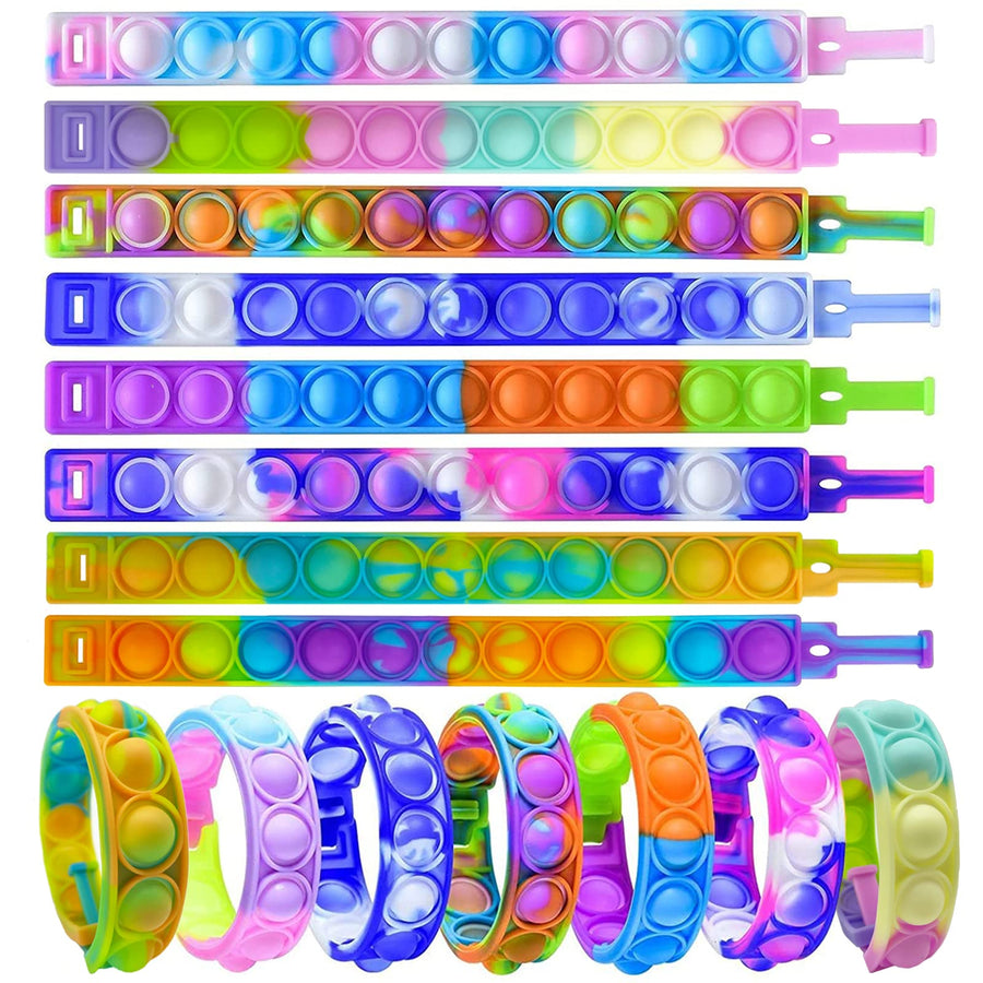 Qabfwe 15PCS Pop Fidget Bracelets Toys, Durable and Adjustable,Stress Relief Wristband Fidget Toys Sets, Wearable Push Pop Bubbles Fidget Sensory Toy for Kids and Adults
