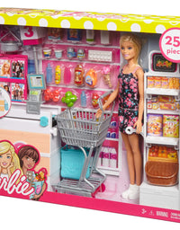 Barbie Doll, Blonde, and Grocery Store with Rolling Cart and Working Belt
