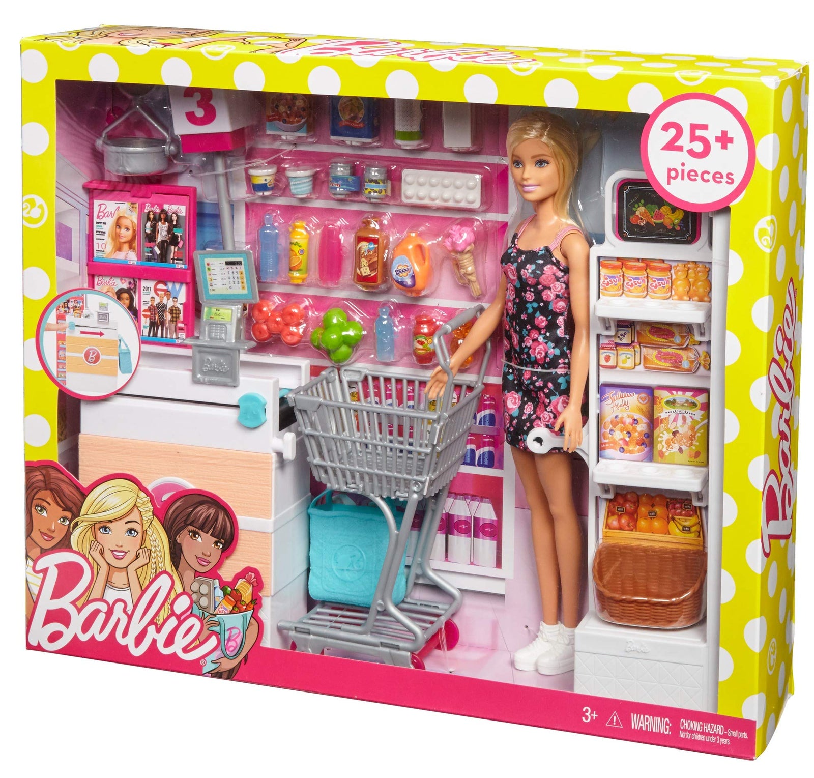 Barbie Doll, Blonde, and Grocery Store with Rolling Cart and Working Belt
