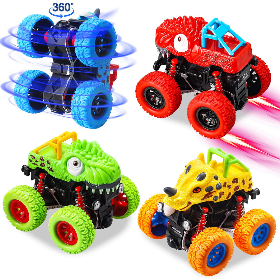 aovowog Toddler Monster Truck Toys for Boys, 4 Pack Pull Back Cars, Friction Powered Cars for Kids, Dinosaur Toys for 3 4 5 6 Year Old Boys Girls - Christmas Birthday Party Gift for Kids