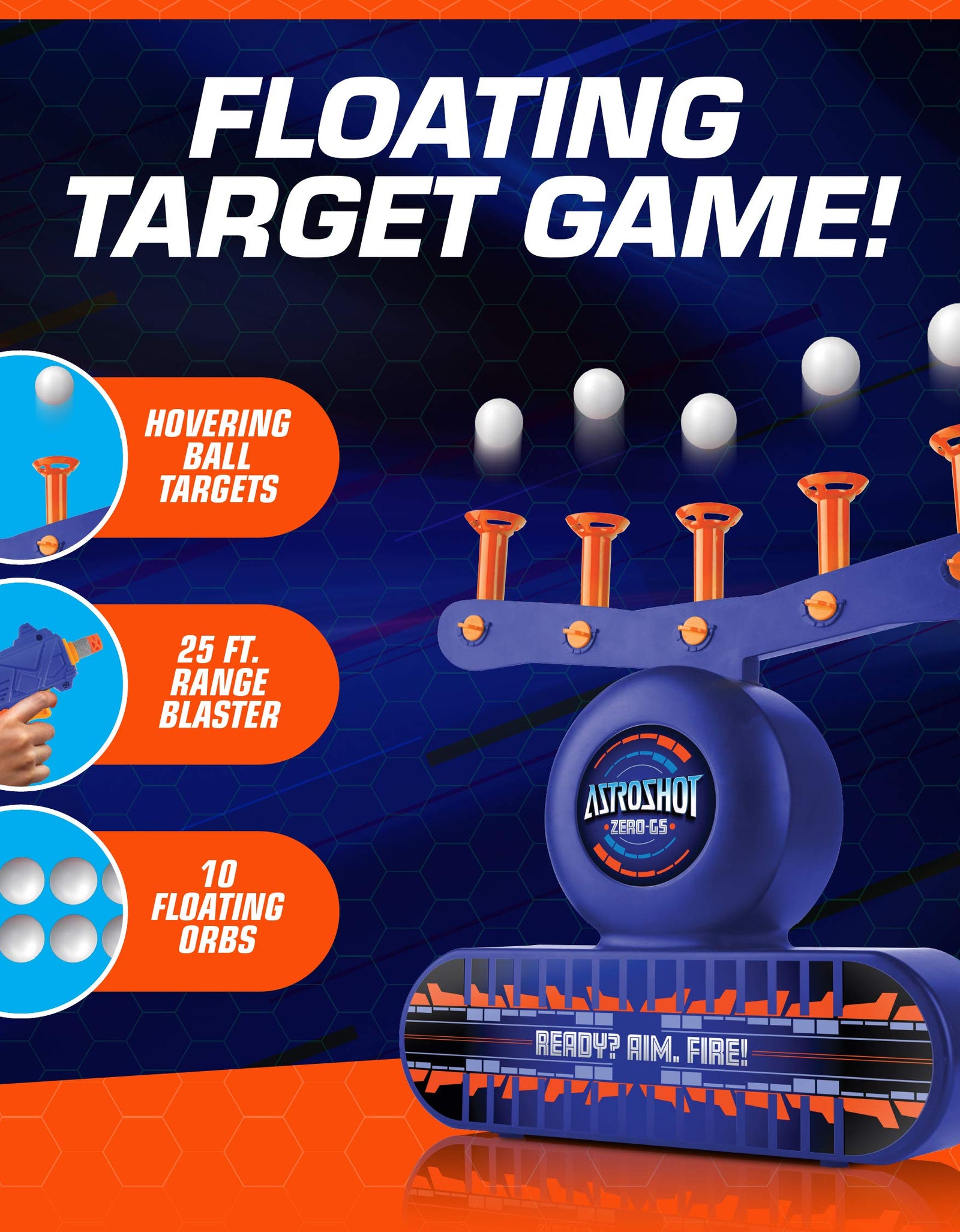 USA Toyz AstroShot Zero GSX Shooting Games for Kids - Nerf Compatible Glow in The Dark Floating Ball Targets for Shooting with Foam Blaster Toy Gun, 10 Floating Ball Targets, and 5 Flip Targets