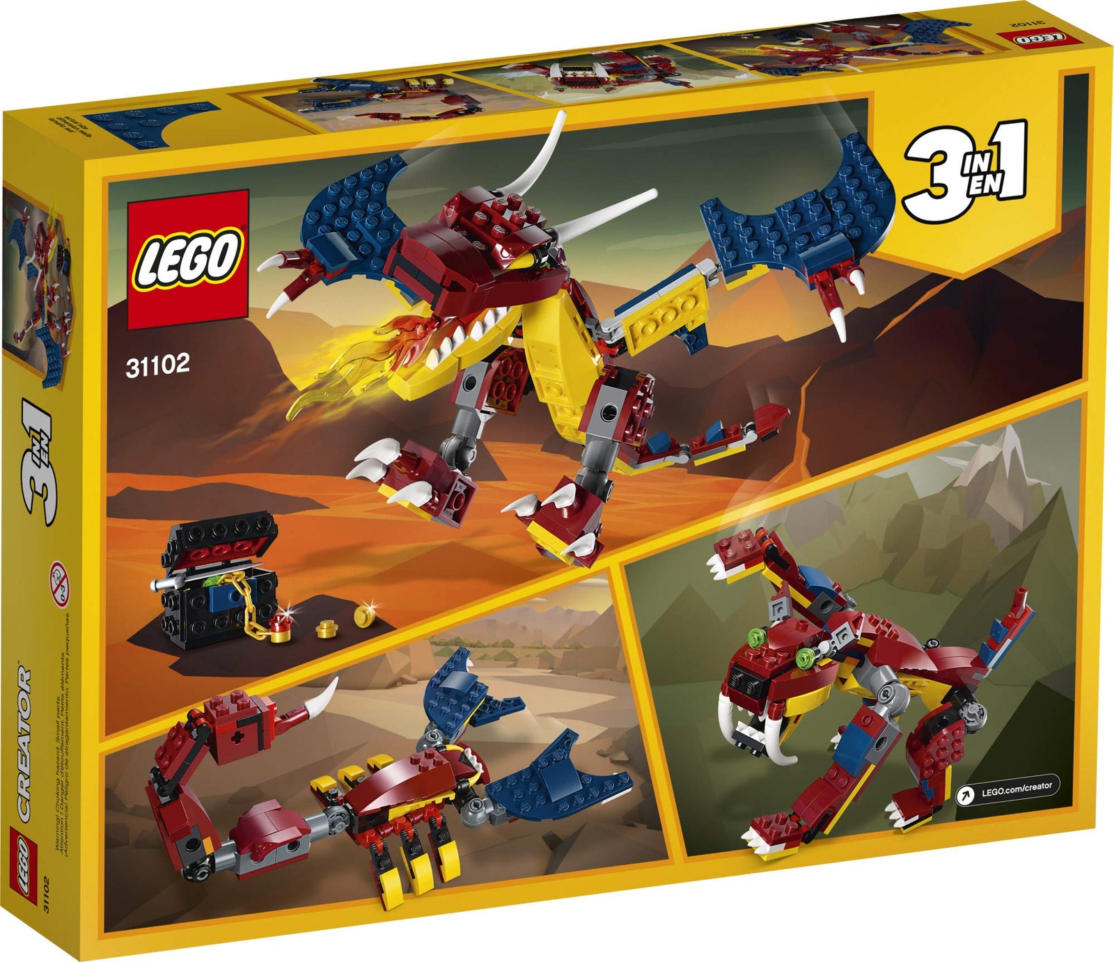 LEGO Creator 3in1 Fire Dragon 31102 Building Kit, Cool Buildable Toy for Kids (234 Pieces)