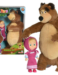 Masha and The BeaR Jada Toys, Masha Plush Set with Bear and Doll Toys for Kids, Ages 3+, Nylon, 109301072, 9.8 inches
