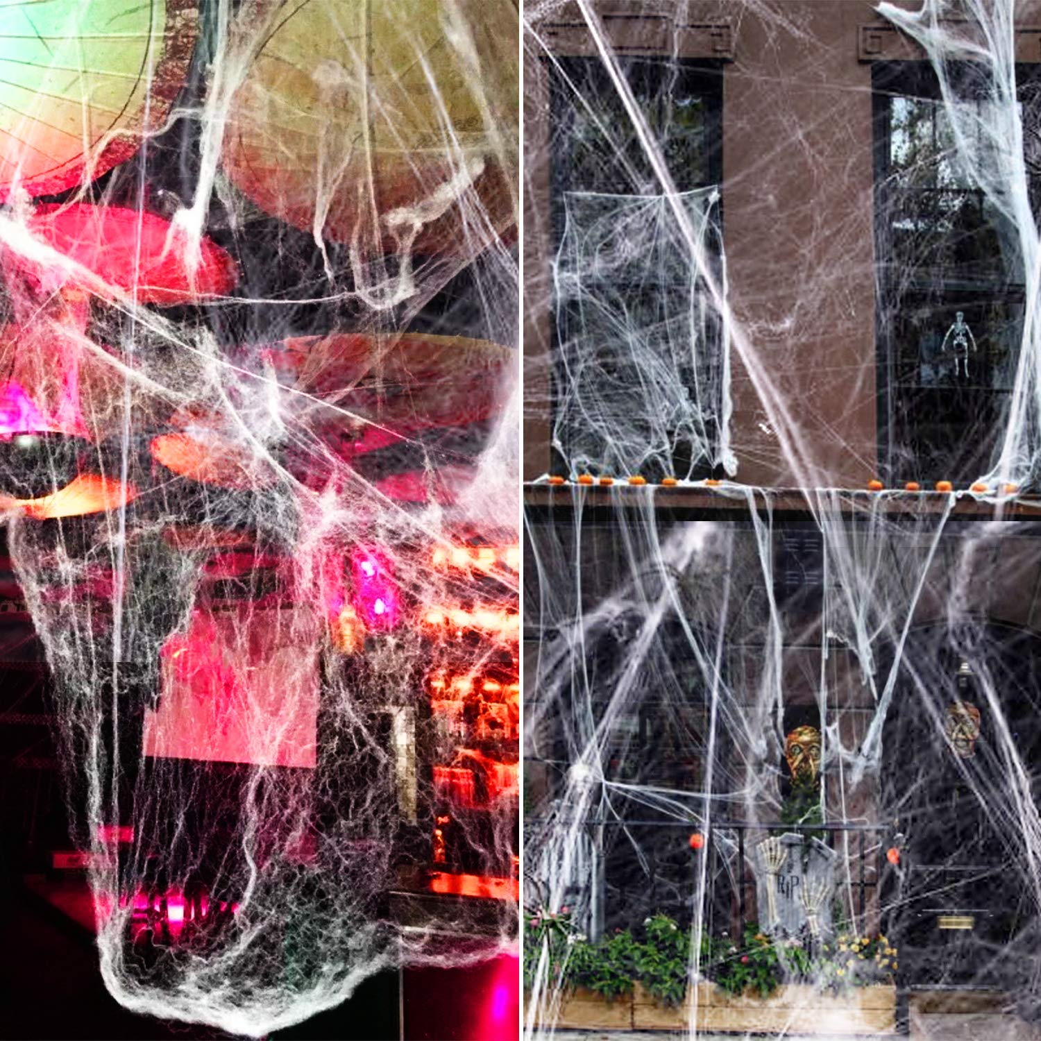 1000 sqft Halloween Spider Web Decorations, VIRIITA Super Stretch Fake Spider Webs, White Webbing Spooky Cobwebs Halloween Supplies for Halloween Party Decorations Bar Haunted House