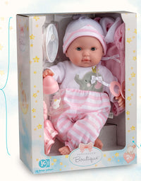 15" Realistic Soft Body Baby Doll with Open/Close Eyes | JC Toys - Berenguer Boutique | 10 Piece Gift Set with Bottle, Rattle, Pacifier & Accessories | Pink | Ages 2+
