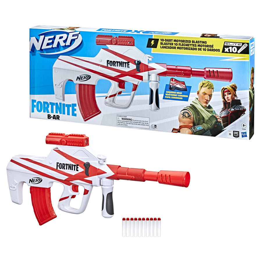NERF Fortnite B-AR Motorized Dart Blaster -- Fortnite Converge Wrap, Motorized 10-Dart Blasting, 10-Dart Clip, 10 Official Elite Darts
