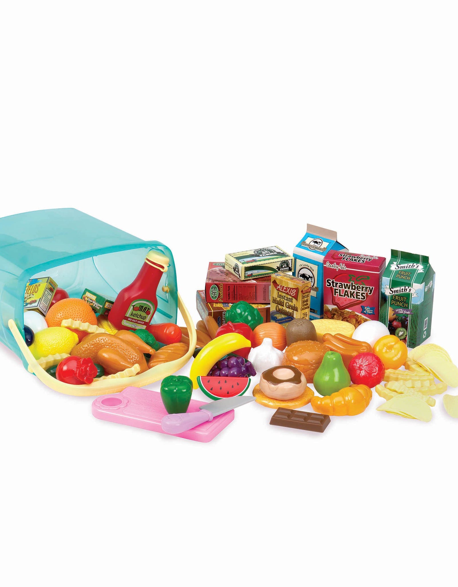 Play Circle by Battat – Pantry in a Bucket – Pretend Play Food Set and Storage Container with Lid – Realistic & Durable Toy Kitchen Accessories for Kids Ages 3 and Up (79 Pieces), Multicolor