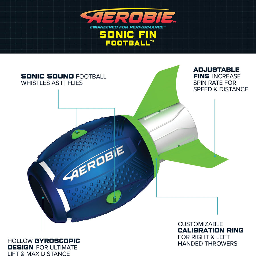 Aerobie Sonic Fin Aerodynamic High Performance Outdoor Football for Kids & Adults, Blue