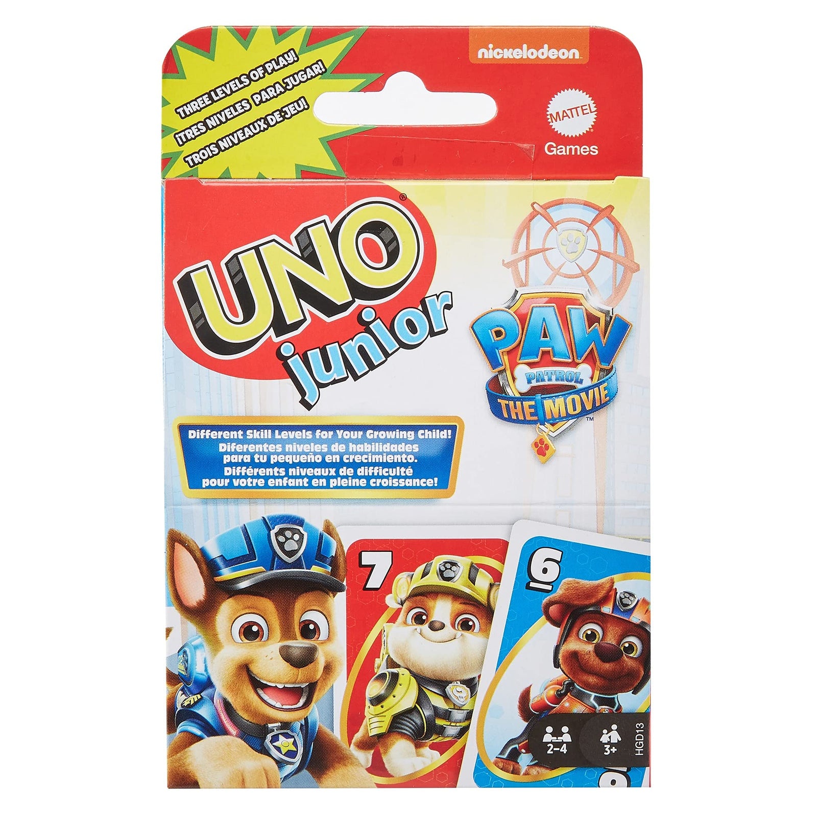 UNO Junior PAW Patrol Card Game with 56 Cards 2-4 Players, Gift for Kids 3 Years Old & Up,Multicolor,HGD13