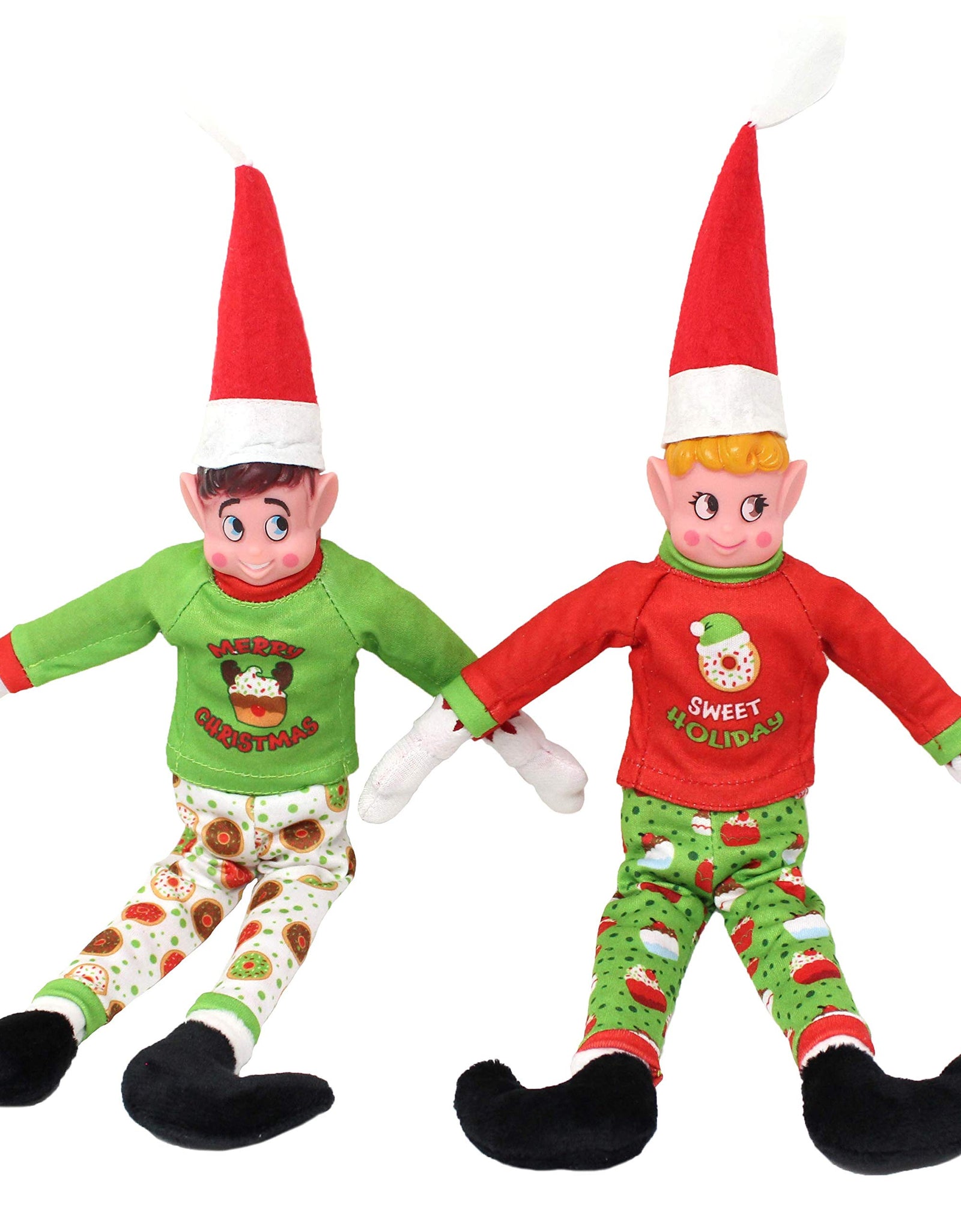 JOYIN 2 Packs Santa Couture Ugly Sweaters for Elf Doll, Cupcakes and Donut Be Naughty Pjs, Green and Red , Festive Flannel PJ's
