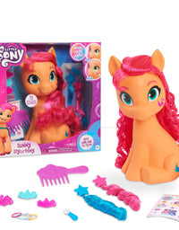 My Little Pony Sunny Starscout Styling Head, Color Change, 14-Pieces Include Wear and Share Accessories, Pink, Hair Styling for Kids, by Just Play
