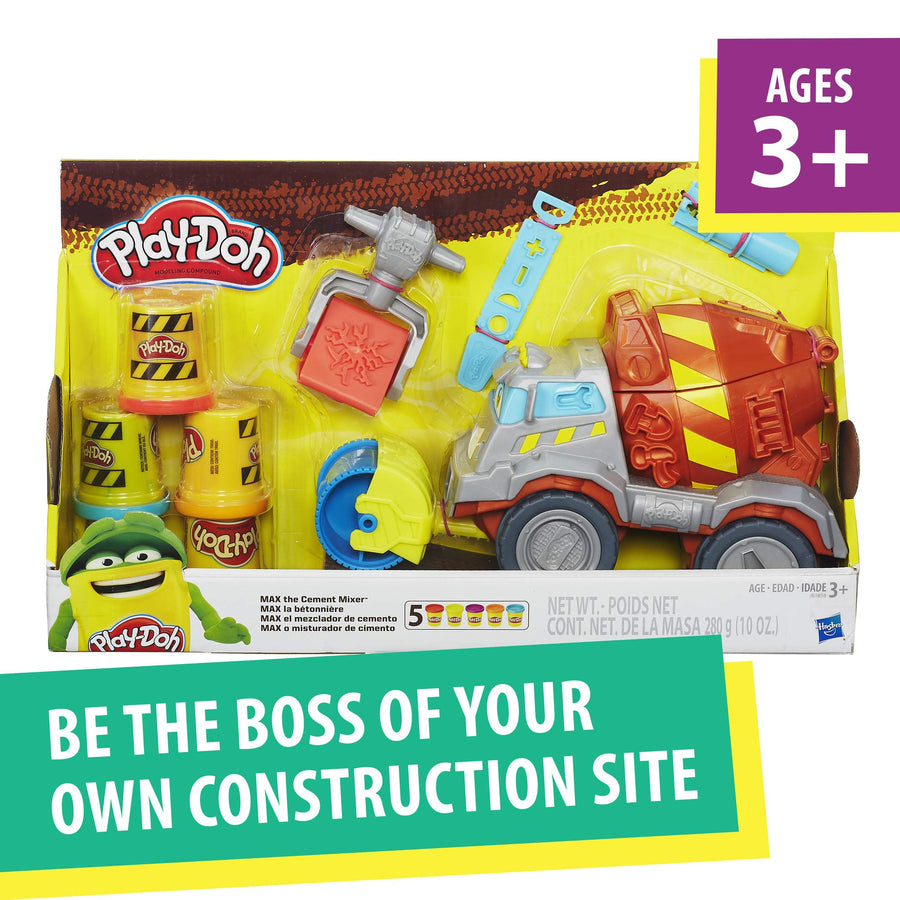 Play-Doh Max the Cement Mixer Toy Construction Truck with 5 Non-Toxic Play-Doh Colors, 2-Ounce Cans