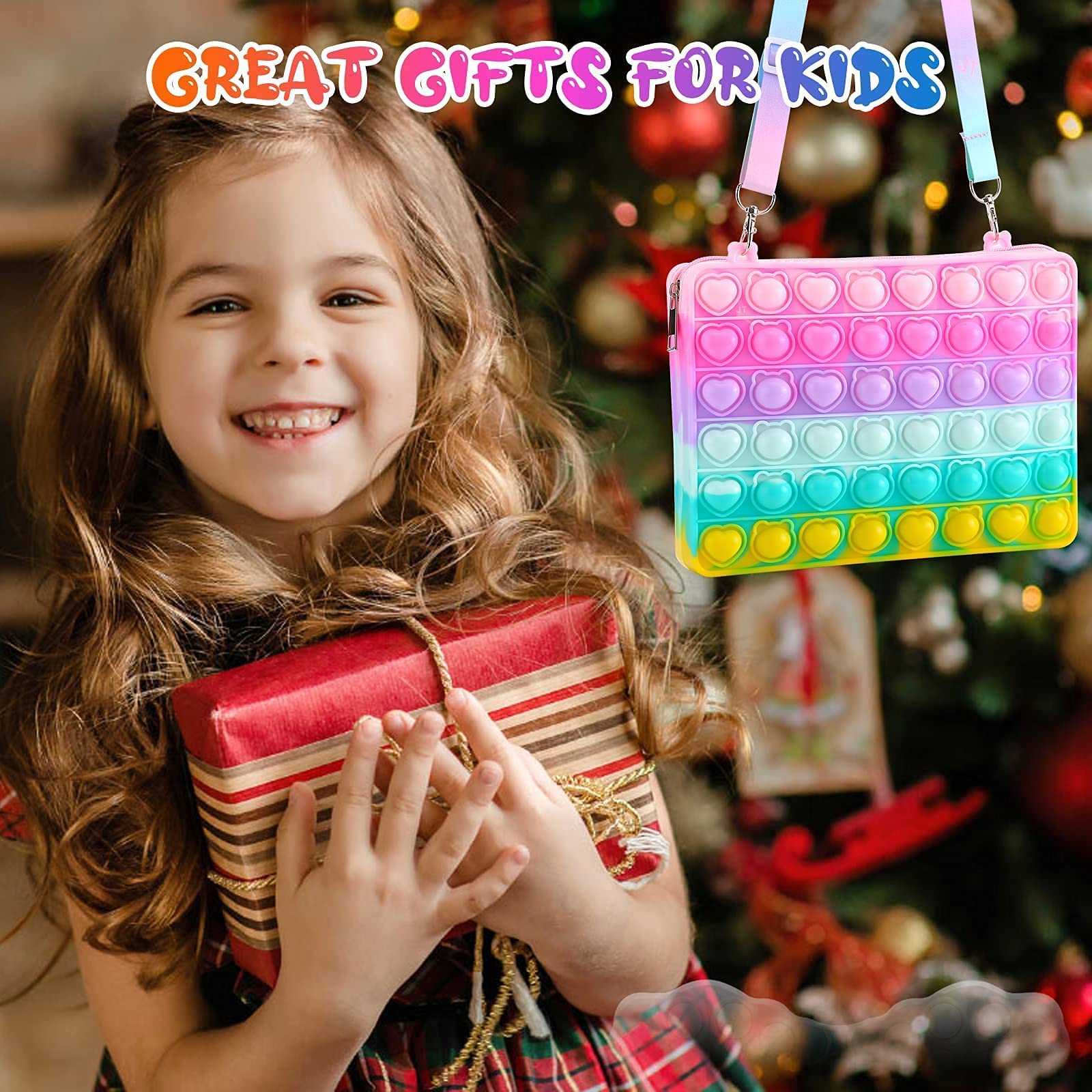 UOYHXQ Pop Purse Fidget Toy for Girls, Pop Shoulder Bag Fidget Purse for iPad Mini, Christmas Pop Fidget Toys Bag School Supplies, Stress Relief Sensory Crossbody Handbag Party Fidgets Gifts for Girls
