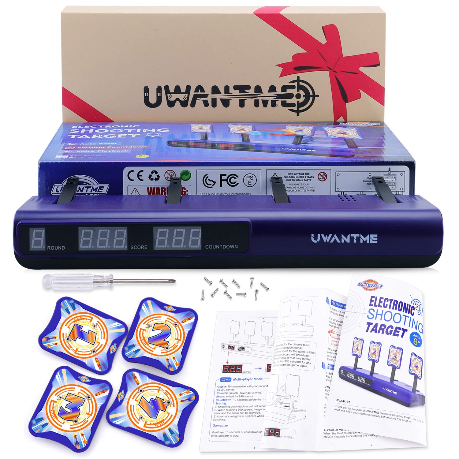 UWANTME Electronic Shooting Target Scoring Auto Reset Digital Targets for Nerf Guns Toys, Ideal Gift Toy for Kids-Boys & Girls