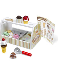 Melissa & Doug Wooden Scoop and Serve Ice Cream Counter (28 pcs) - Play Food and Accessories
