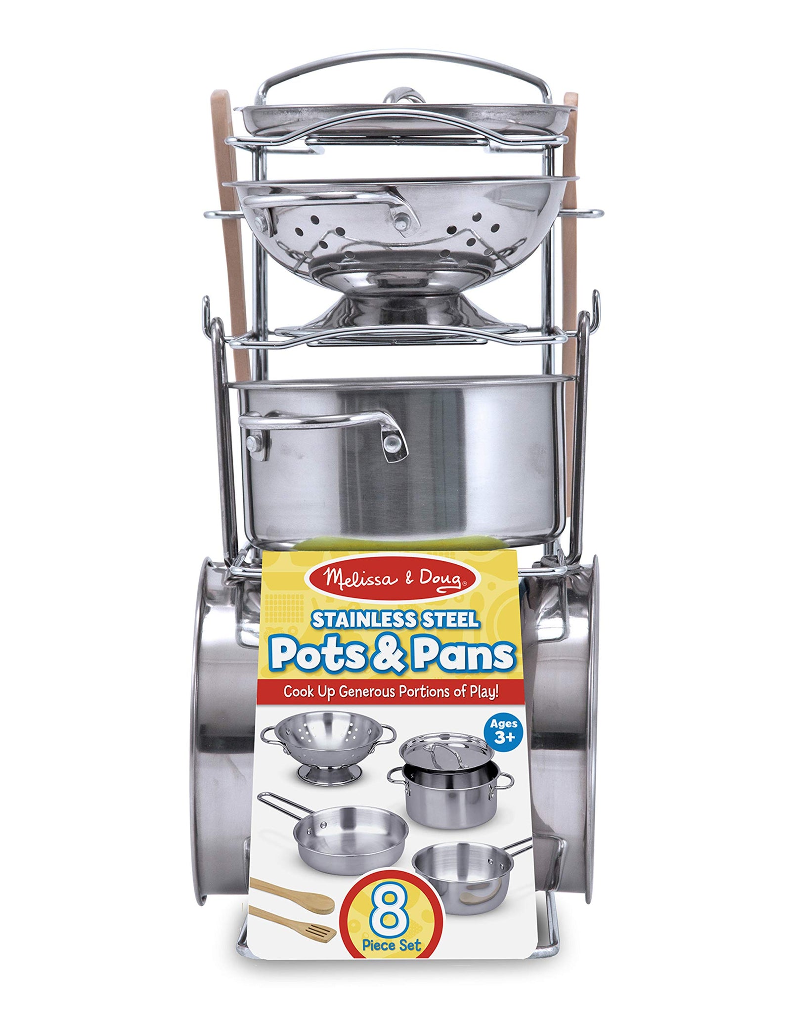 Melissa & Doug Stainless Steel Pots and Pans Pretend Play Kitchen Set for Kids (8 pcs)