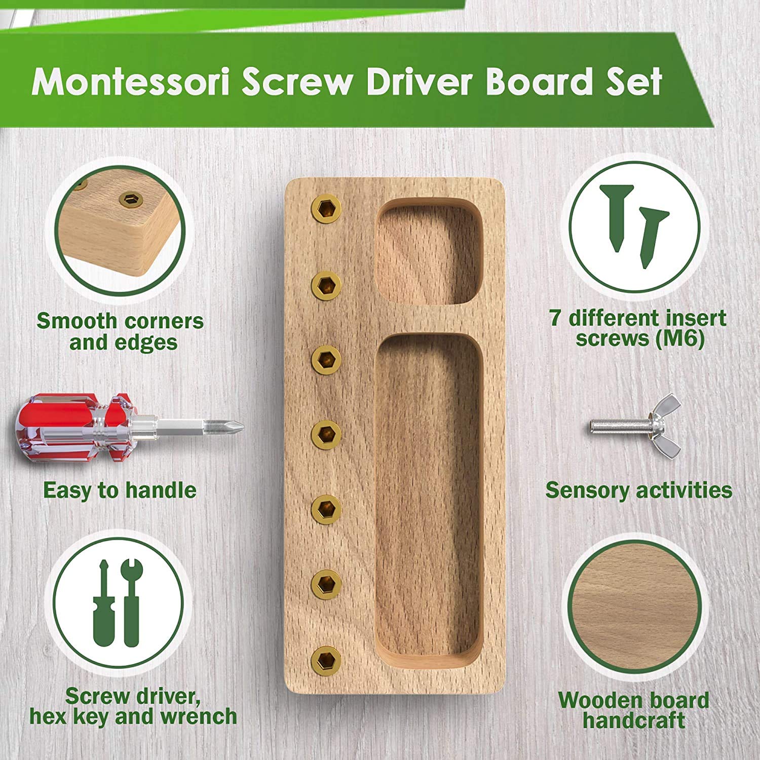 Panda Brothers Montessori Screw Driver Board for Kids - Basic Skills Educational Sensory Toy, Learning Wooden Montessori Materials for 3 4 5 Year Old Kids and Toddlers, Preschool, Classroom STEM Toy