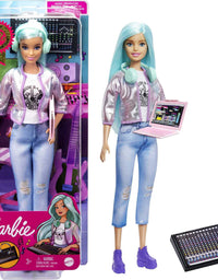 Barbie Career of The Year Music Producer Doll (12-in), Colorful Blue Hair, Trendy Tee, Jacket & Jeans Plus Sound Mixing Board, Computer & Headphone Accessories, Great Toy Gift
