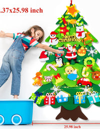 RVZHI Felt Christmas Tree for Kids Wall with Lights 33pcs Ornaments DIY Felt Christmas Tree for Toddlers with Exquisite Poster, Kids Gift Felt Wall Xmas Tree Kit Set for Toddlers Home Door Decoration
