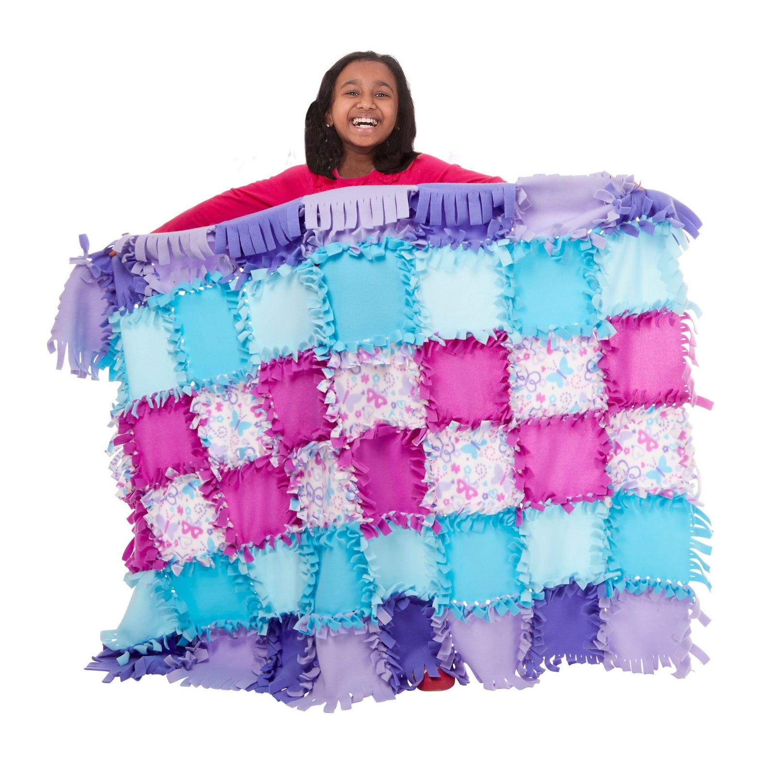 Melissa & Doug Created by Me! Butterfly Fleece Quilt No-Sew Craft Kit (48 Squares, 4 feet x 5 feet)