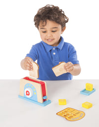 Melissa & Doug Bread and Butter Toaster Set (9 pcs) - Wooden Play Food and Kitchen Accessories
