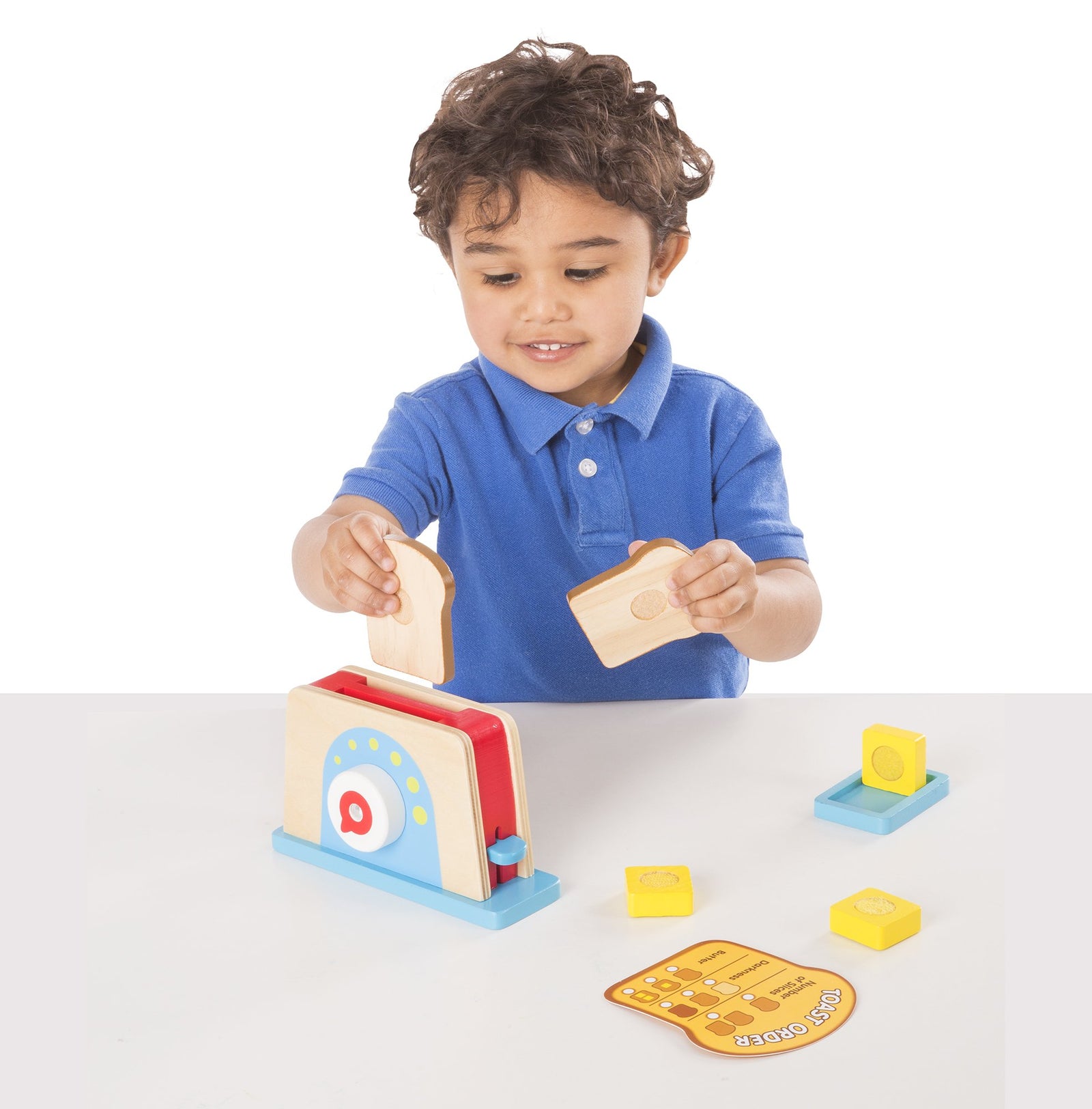 Melissa & Doug Bread and Butter Toaster Set (9 pcs) - Wooden Play Food and Kitchen Accessories