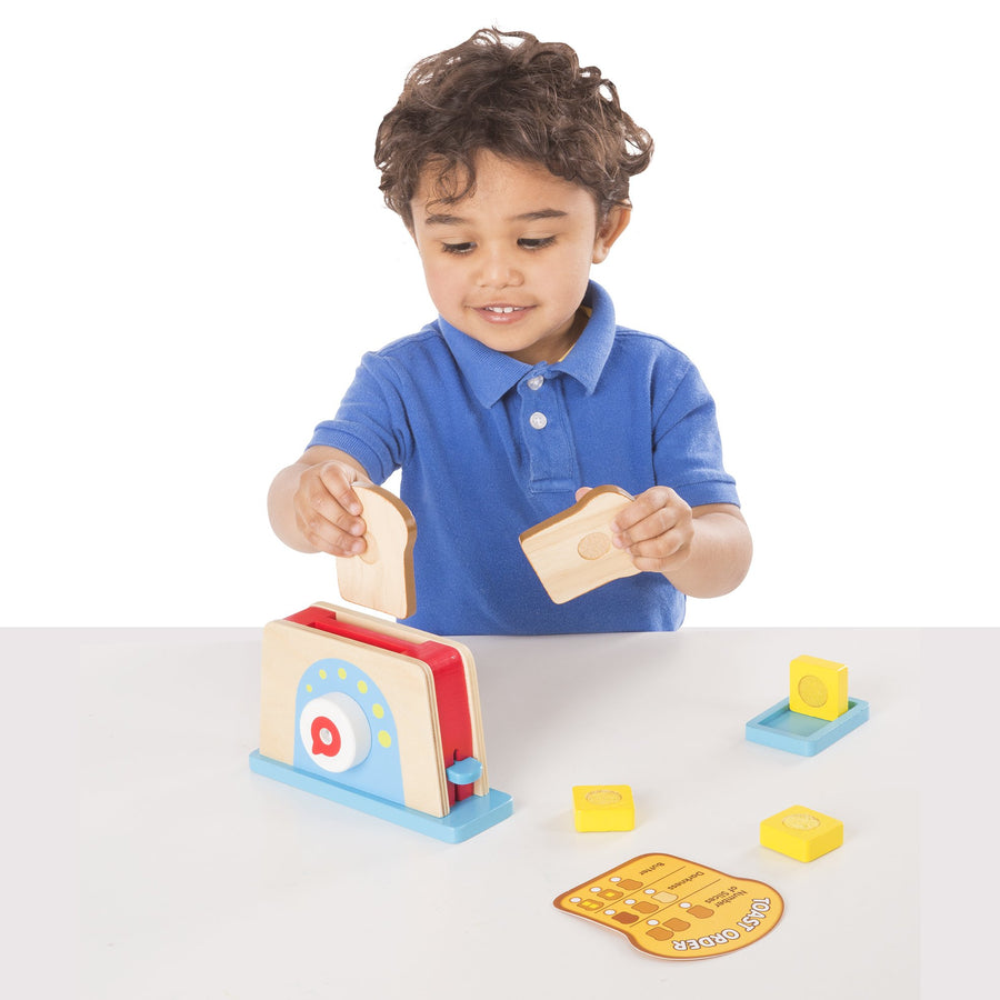 Melissa & Doug Bread and Butter Toaster Set (9 pcs) - Wooden Play Food and Kitchen Accessories