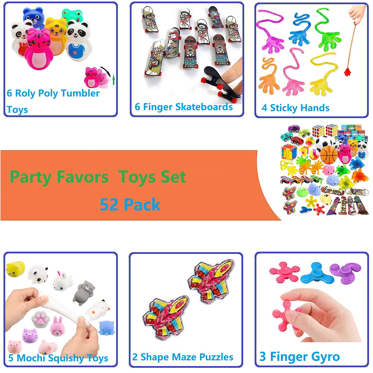 52 Pack Party Favors Toy Assortment Bundle for Kids,Birthday Bag Fillers Stocking Stuffers,Carnival Prizes School Classroom Rewards Treasure Box Toys Pinata Stuffers Goodie Bags Bulk Toys