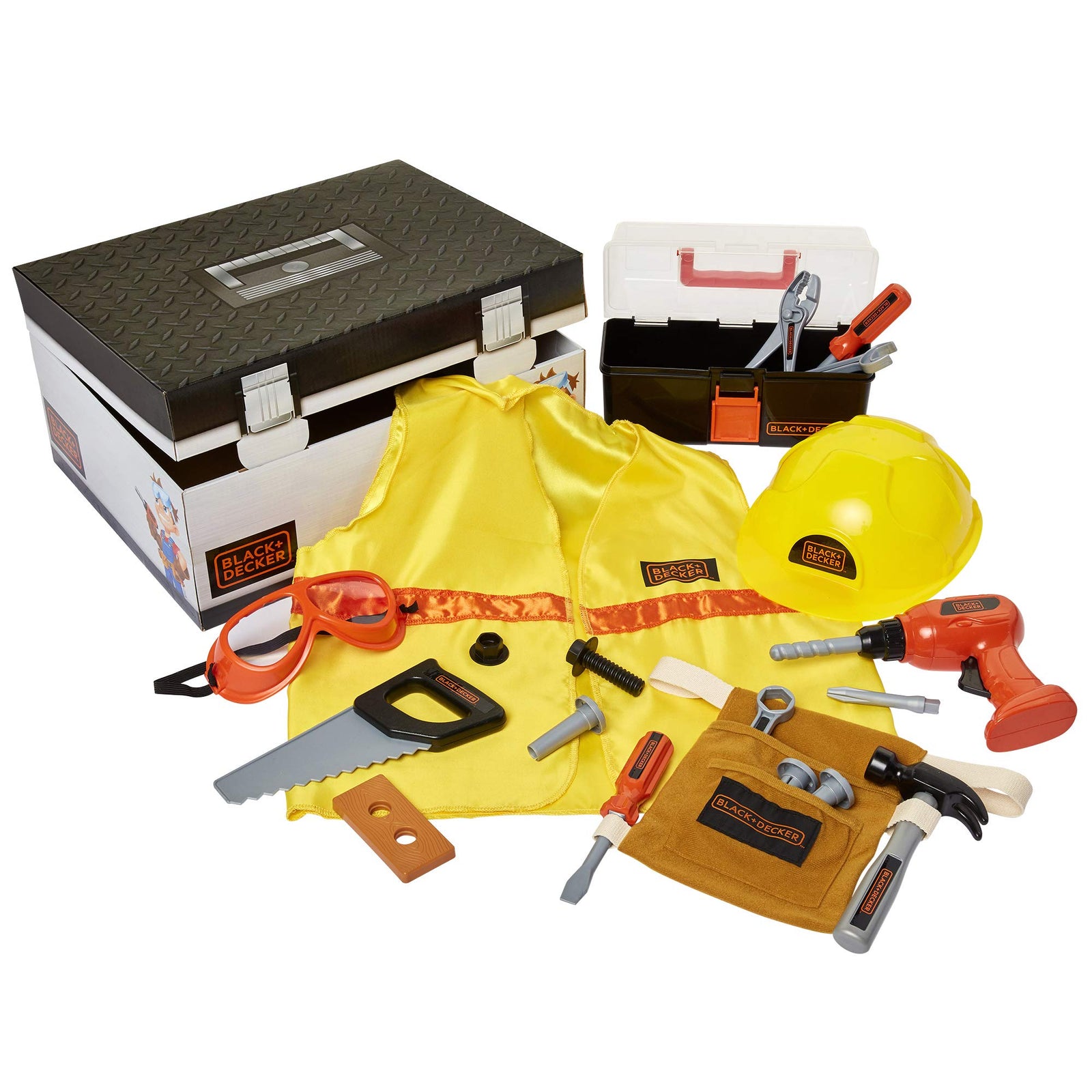BLACK+DECKER Kids Tool Set Pretend Play Trunk with Tool Box, Construction Vest & Hard Hat – 22 Piece Set [Amazon Exclusive]