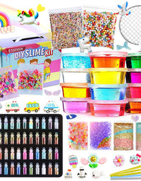Slime Kit - Slime Supplies Slime Making Kit for Girls Boys, Kids Art Craft, Crystal Clear Slime, Glitter, Slime Charms, Fruit Slices, Fishbowl Beads Girls Toys Gifts for Kids Age 3+ Year Old
