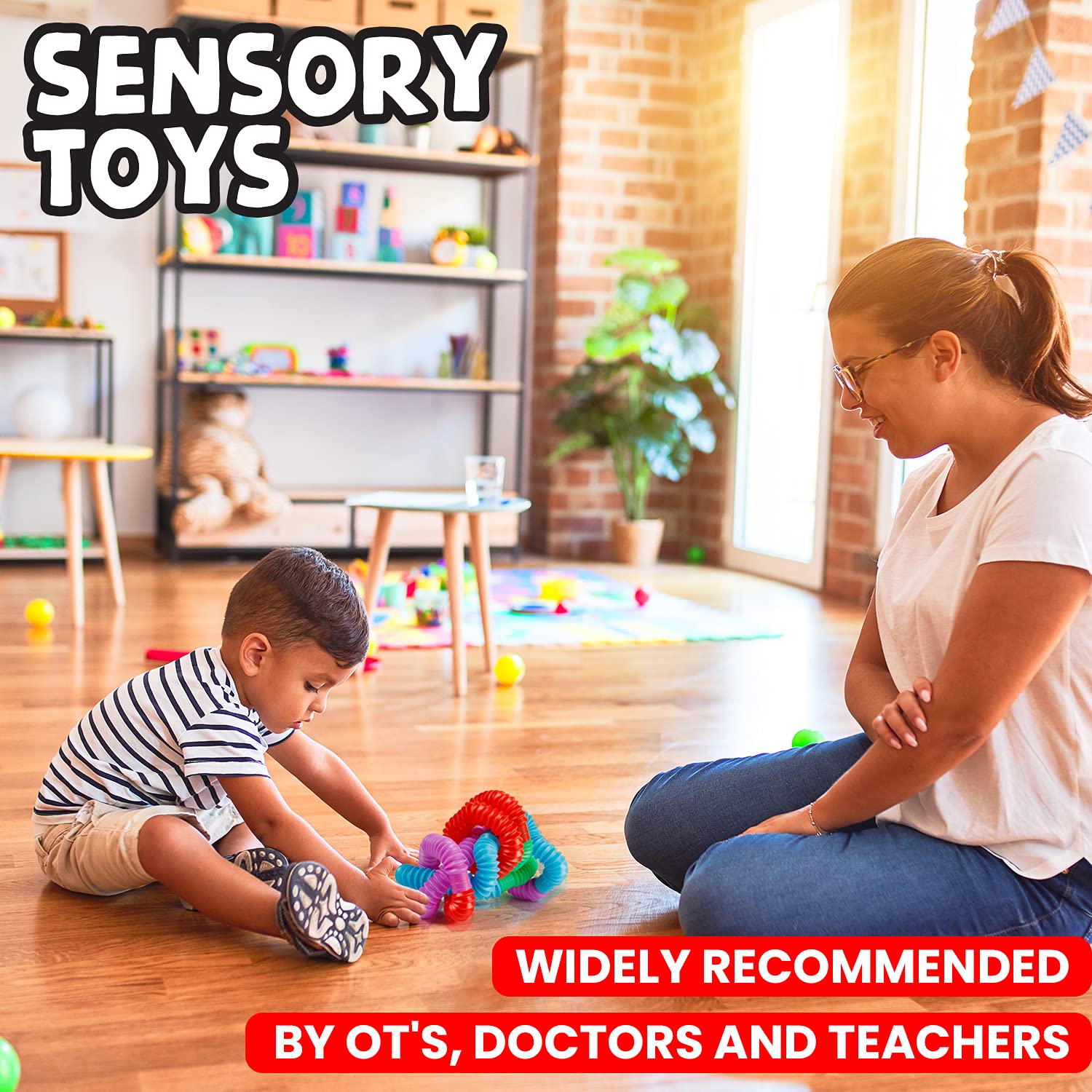 BunMo Pop Tubes Sensory Toys, Fine Motor Skills Toddler Toys, Fidget Toys for Sensory Kids and Learning Toys
