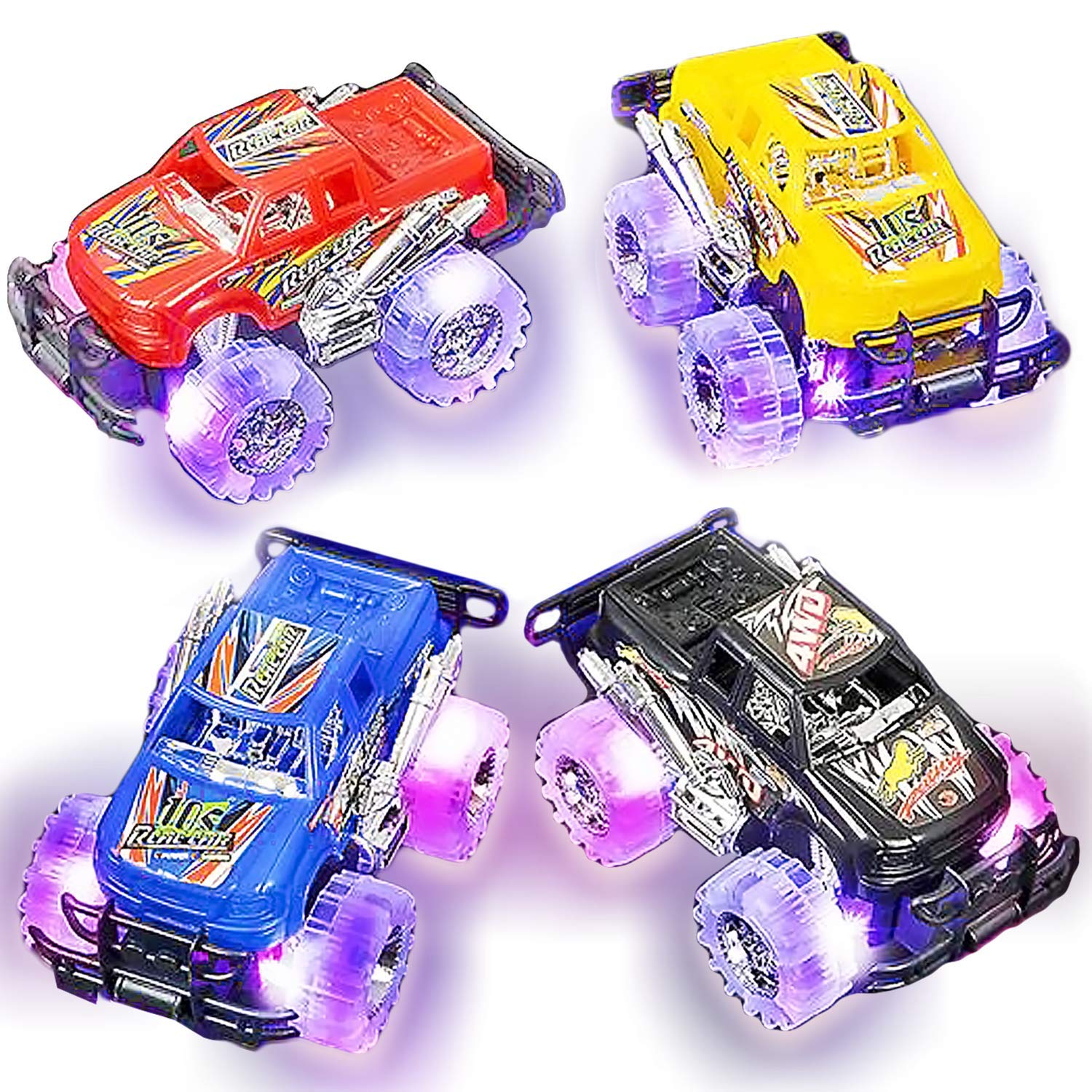 Light Up Monster Truck Set for Boys and Girls by ArtCreativity - Set Includes 2, 6 Inch Monster Trucks with Beautiful Flashing LED Tires - Push n Go Toy Cars Fun Gift for Kids - for Ages 3+