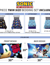 Franco Kids Bedding Super Soft Microfiber Comforter and Sheet Set, 4 Piece Twin Size, Sonic The Hedgehog
