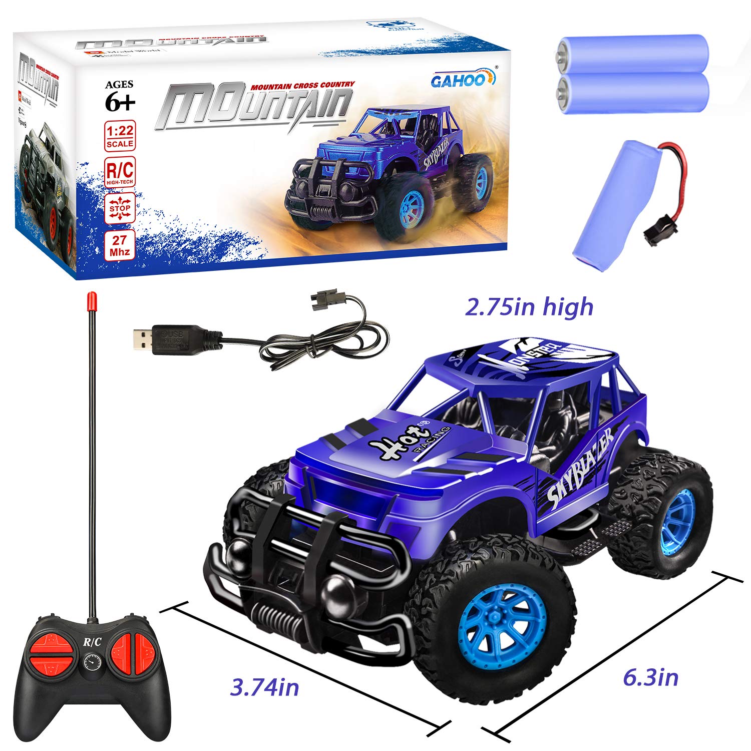 GaHoo Remote Control Car for Kids - Durable Non-Slip Off-Road Shockproof High-Speed RC Racing Car - All Terrain Electronic RC Car Toy Gifts for 3 4 5 6 7 8 Year Old Boys Girls (Dark Blue)