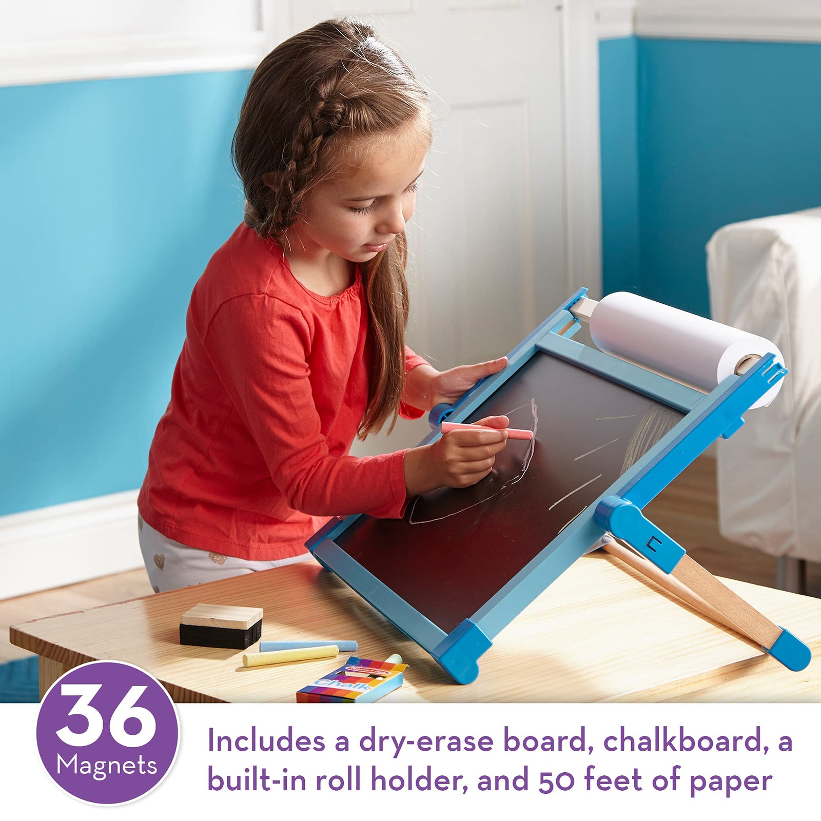 Melissa & Doug Deluxe Double-Sided Tabletop Easel (E-Commerce Packaging, Arts & Crafts, 42 Pieces, 17.5” H x 20.75” W x 2.75” L, Great Gift for Girls and Boys - Best for 3, 4, 5 Year Olds and Up)