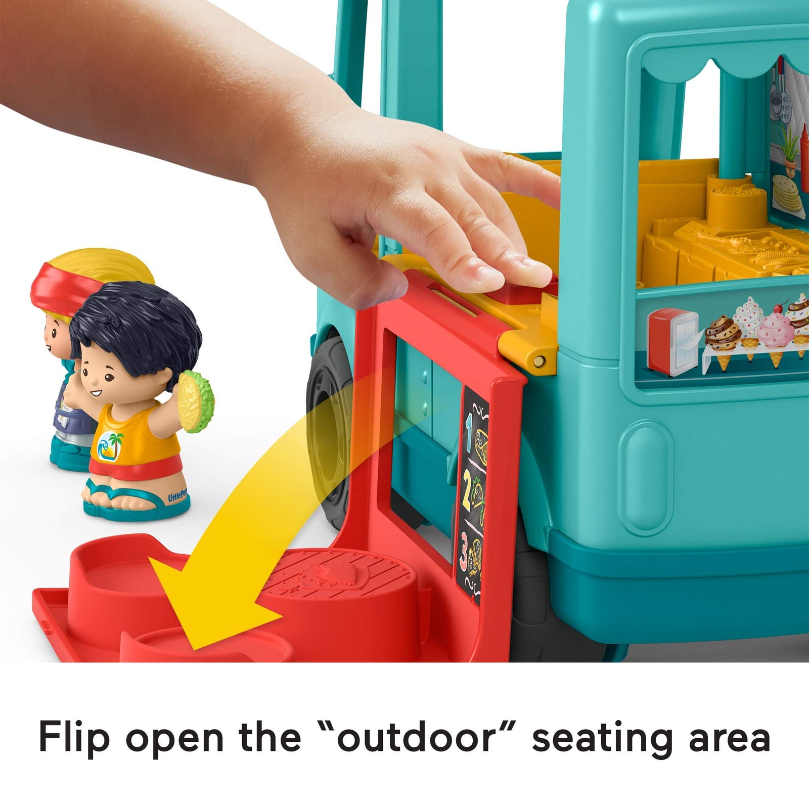 Fisher-Price Little People Serve It Up Food Truck, Push-Along Musical Toy Vehicle with Figures for Toddlers and Preschool Kids Ages 1-5 Years