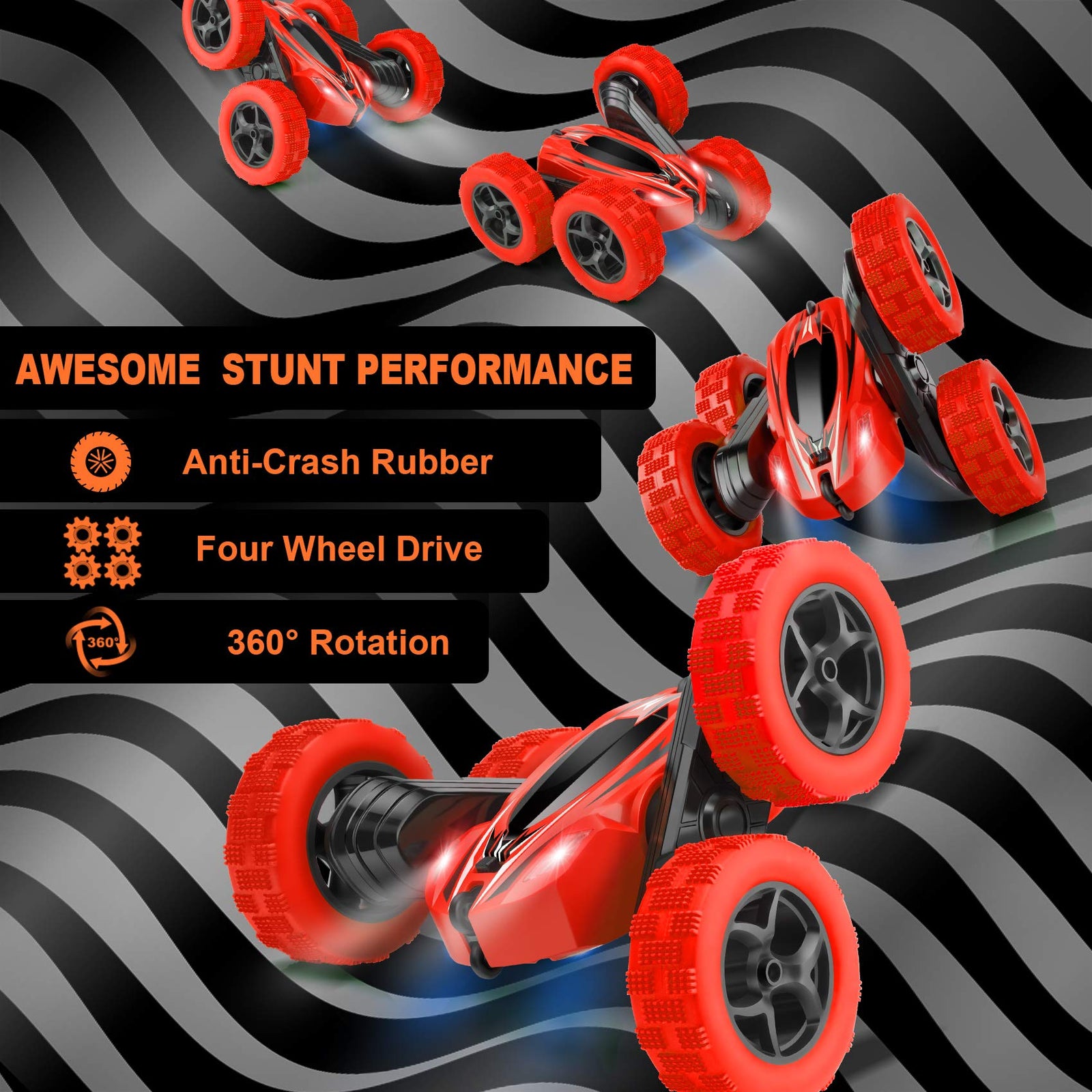 Remote Control Car, ORRENTE RC Cars Stunt Car Toy, 4WD 2.4Ghz Double Sided 360° Rotating RC Car with Headlights, Kids Xmas Toy Cars for Boys/Girls (Green)