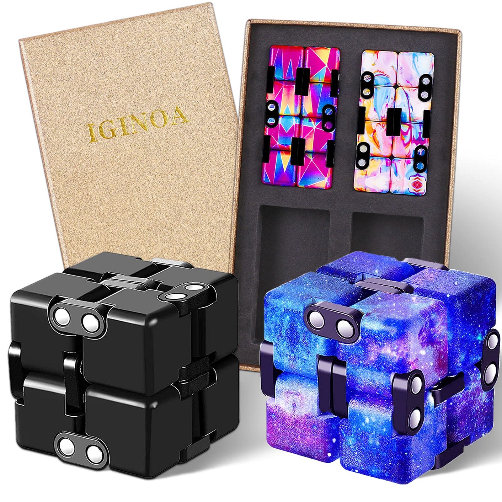 IGINOA 4 Packs Infinity Cube Fidget Toy Stress Relieving Fidgeting Game for Kids and Adults,Cute Mini Unique Gadget Anxiety Relief Kill Time Magic Puzzle Flip ADD, ADHD, Killing