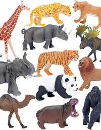 Safari Animals Figures Toys, Realistic Jumbo Wild Zoo Animals Figurines Large Plastic African Jungle Animals Playset with Elephant, Giraffe, Lion, Tiger, Gorilla for Kids Toddlers, 12 Piece Gift Set
