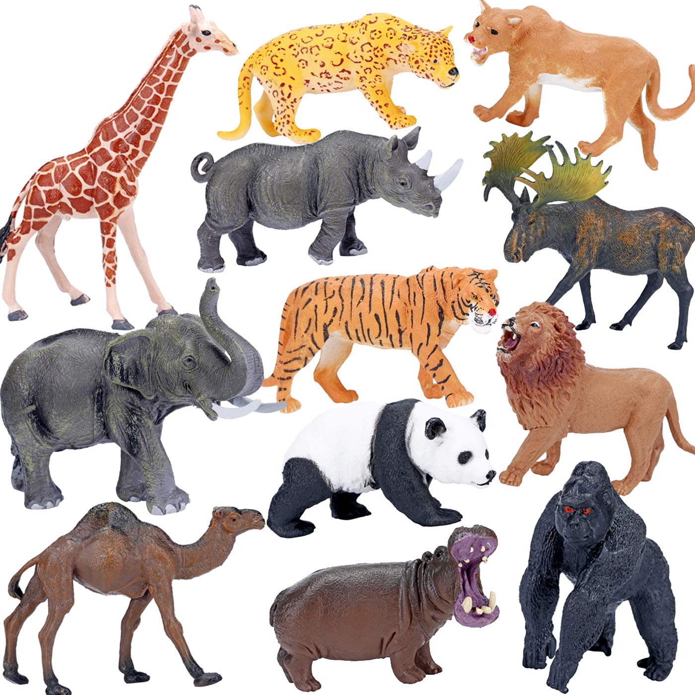 Safari Animals Figures Toys, Realistic Jumbo Wild Zoo Animals Figurines Large Plastic African Jungle Animals Playset with Elephant, Giraffe, Lion, Tiger, Gorilla for Kids Toddlers, 12 Piece Gift Set