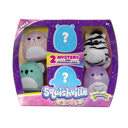 Squishville Mystery Mini-Squishmallows Plush - Wildlife Squad - Six 2-Inch Mini Plush Characters - Includes Michaela and Kiki Plus Four Mystery Figures - Irresistibly Soft, Colorful Plush