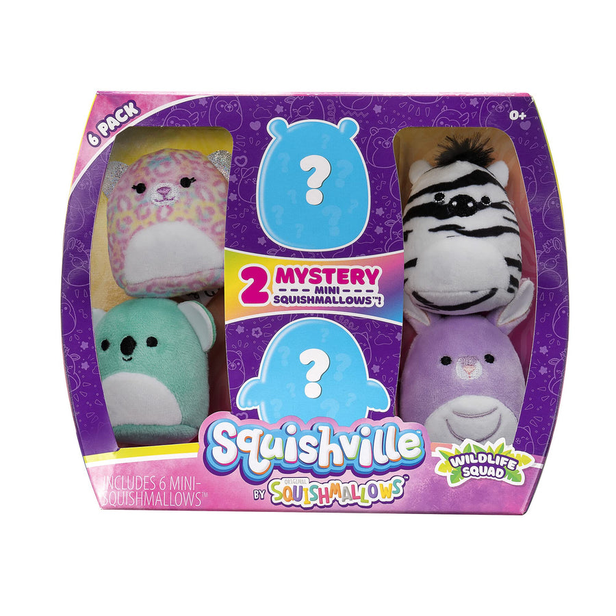 Squishville Mystery Mini-Squishmallows Plush - Wildlife Squad - Six 2-Inch Mini Plush Characters - Includes Michaela and Kiki Plus Four Mystery Figures - Irresistibly Soft, Colorful Plush