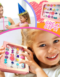 PinkSheep Little Girl Jewel Rings in Box, Adjustable, No Duplication, Girl Pretend Play and Dress Up Rings (24 Lovely Ring)
