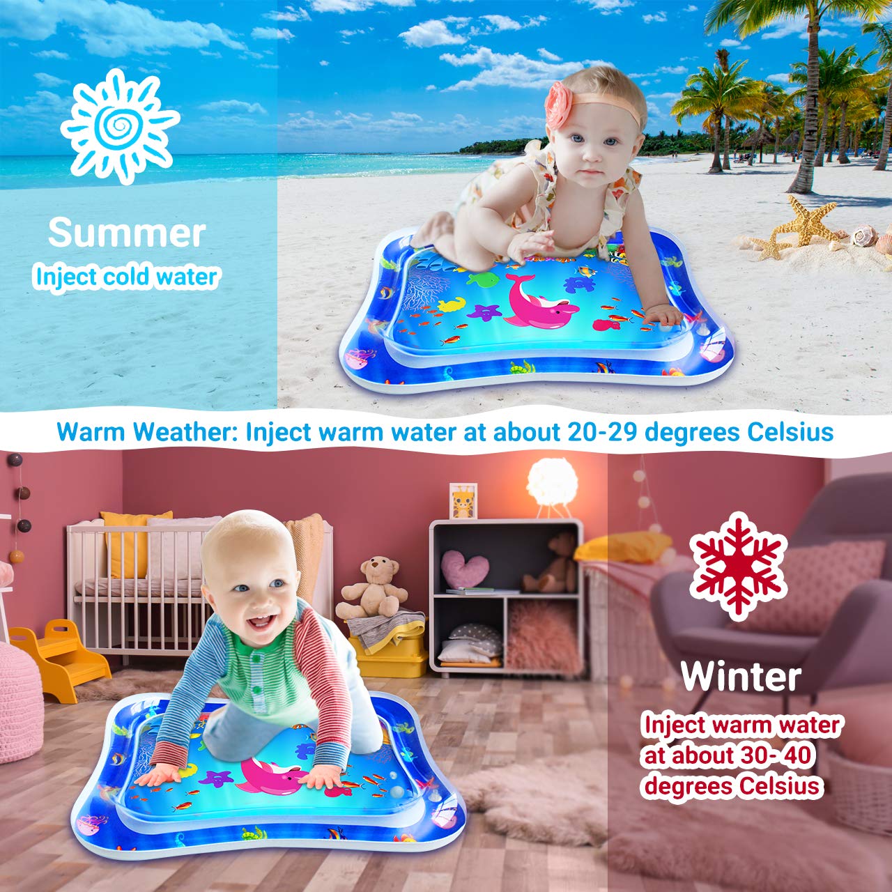 ZMLM Baby Tummy-Time Water Mat: Infant Toy Gift Activity Play Mat Inflatable Sensory Playmat Babies Belly Time Pat Indoor Small Pad for 3 6 9 Month Newborn Boy Girl Toddler Fun Game