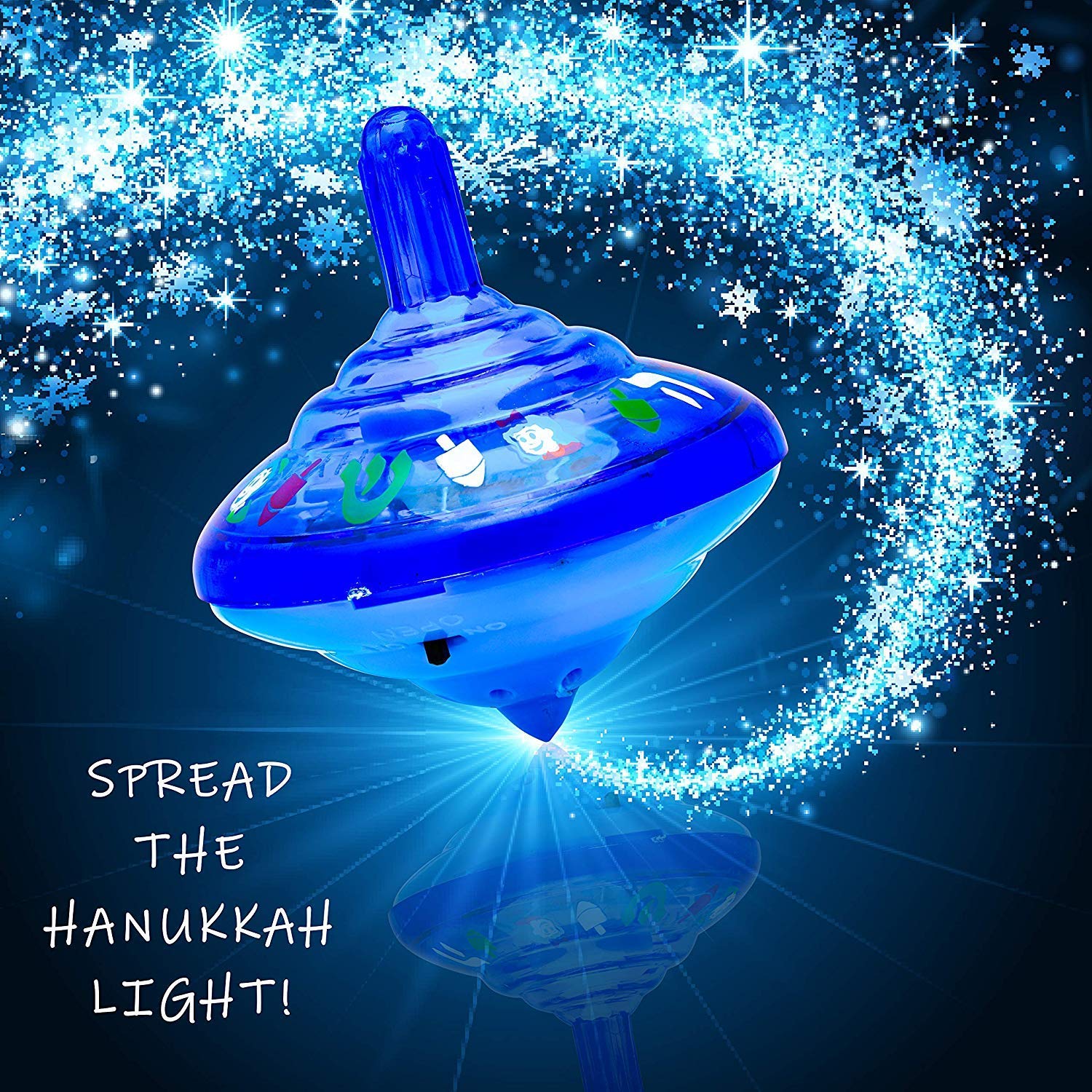 Hanukkah Musical Light-Up Dreidel Spinning Tops Set, Plays 2 Classic Hanukkah Songs, Assorted Colors (2-Pack)