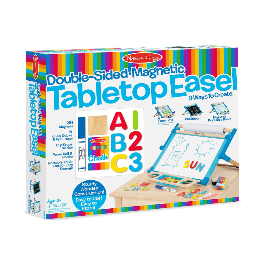 Melissa & Doug Double-Sided Magnetic Tabletop Art Easel - Dry-Erase Board and Chalkboard