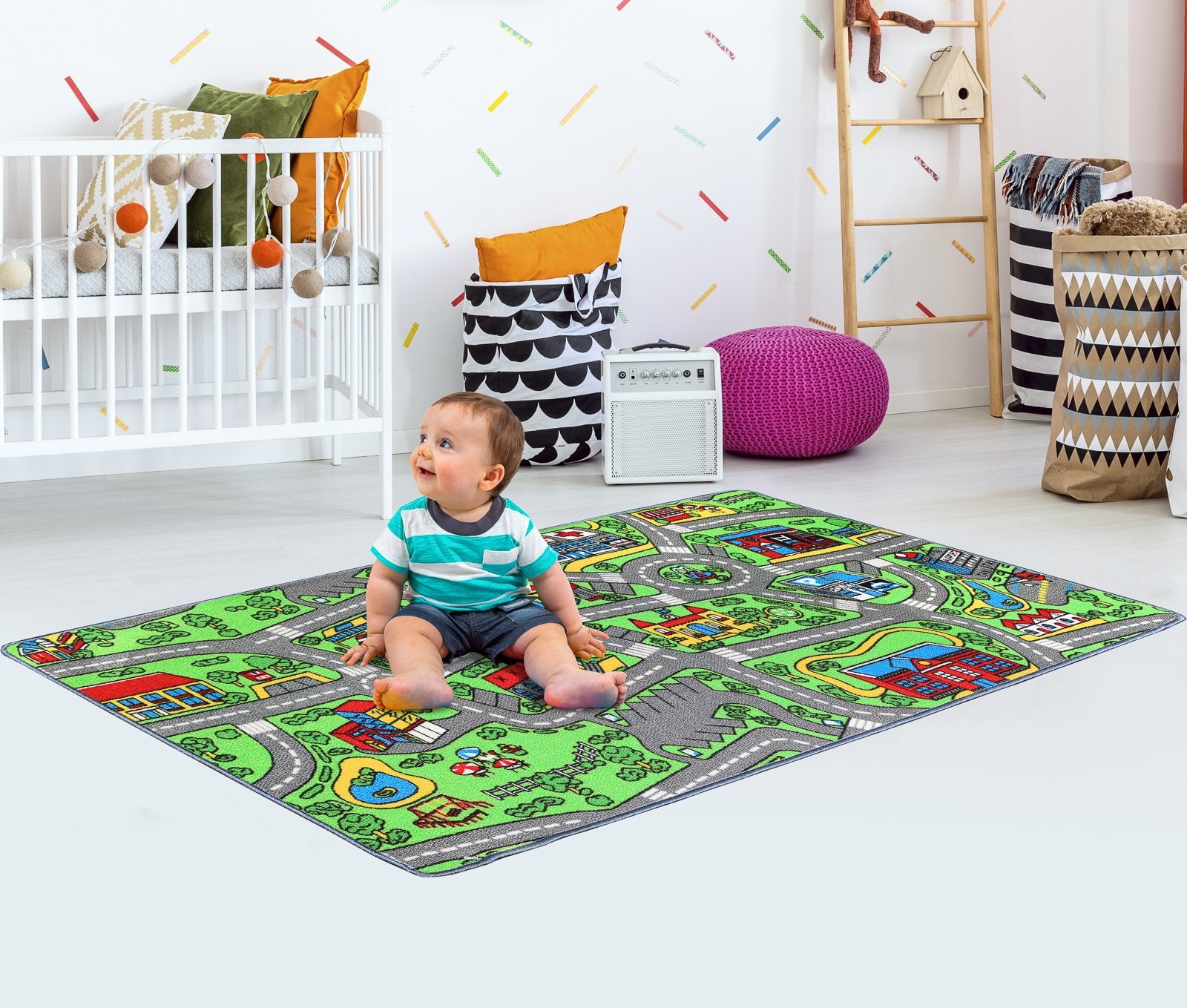Click N’ Play City Life Kids Road Traffic Play mat Rug Large Non-Slip Carpet Fun Educational for Play area Playroom Bedroom-59” x 31 1/2”