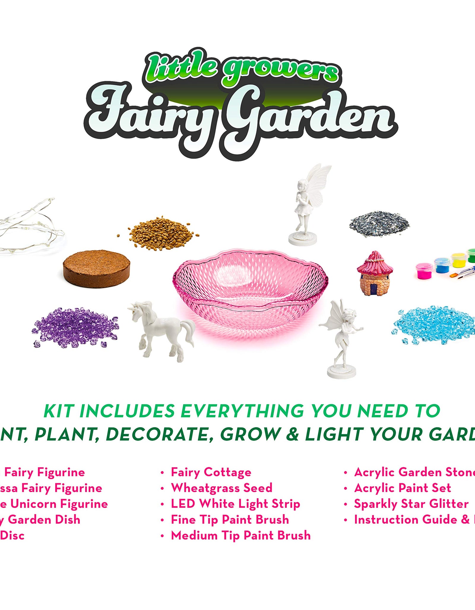 Little Growers Fairy Garden Craft Kit with Enchanted Unicorn and Light-Up Fairy Lights - Paint, Plant and Grow Your Very Own Fairy Garden Arts and Crafts Kit - for Kids All Ages Both Girls and Boys