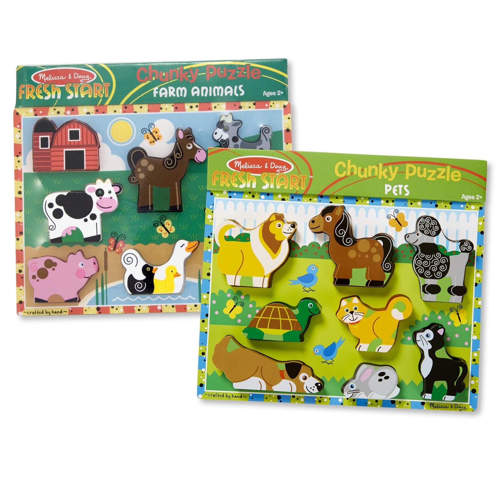 Melissa & Doug Wooden Chunky Puzzles Set - Farm and Pets