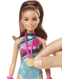 Barbie Dreamhouse Adventures Teresa Spin ‘n Twirl Gymnast Doll, 11.5-inch Brunette, in Leotard, with Accessories
